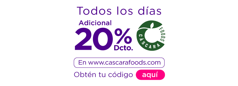 Todos los días adicional 20% dcto. en cascarafoods.com