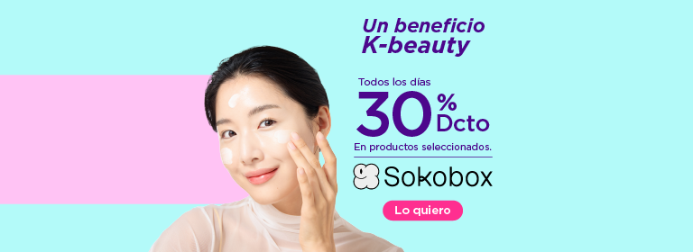 Un beneficio k-beauty, todos los días 30% de descuento en productos seleccionados en Sokobox.cl