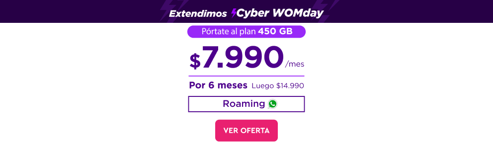 Cyber WOMDat - Portate al plan de 450GB por $7.990