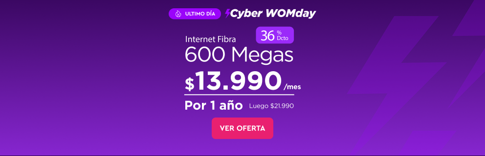 Cyber WOMDay - Internet Fibra 600 Megas 36% dcto