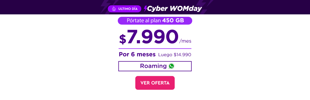 Cyber WOMDat - Portate al plan de 450GB por $7.990