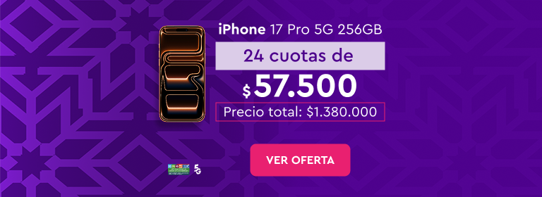 Renueva, regala y conecta con lo que importa, 24 cuotas sin interes con bancos asociados, Banco de Chile, Santander, Itaú | 12 cuotas sin interes Mastercard Visa | Despacho Gratis | Iphone 17 Pro 5G 256GB, 24 cuotas de $57.500, precio total $1.380.000 | Ver Oferta