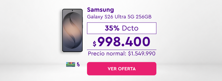 Renueva tu equipo - 24 cuotas sin interés con bancos asociados | 5G | Despacho Gratis | Samsung Galaxy S26 Ultra 5G 256GB | 35% Dcto $998.400 | Precio normal: $1.549.990 | Ver oferta