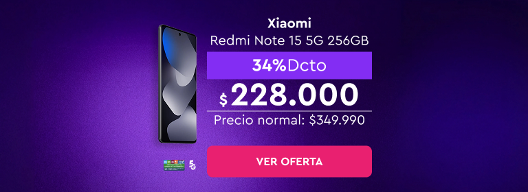 Lo mejor de ser WOM en esta vuelta a clases, 24 cuotas sin interes con bancos asociados | Despacho Gratis | 5G | Xiaomi Redmi Note 15 5G 256GB 34% dcto: $228.800 | Precio normal $349.990 | Ver Oferta