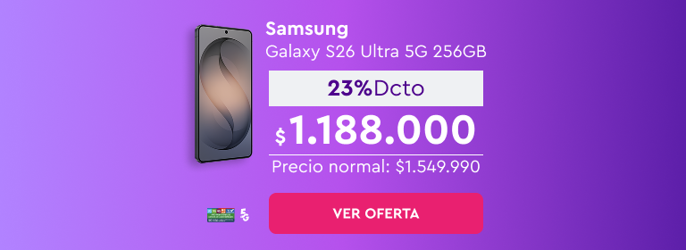 Llegó Samsung Week | 24 cuotas sin interés con bancos asociados | Despacho Gratis | 5G | Samsung Galaxy S26 Ultra 5G 256GB | 23% Dcto $1.188.000 | Precio normal: $1.549.990 | Ver oferta