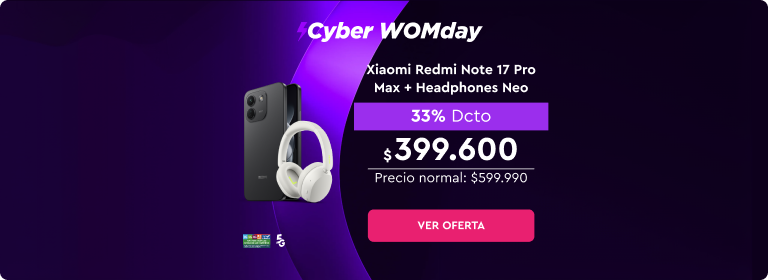 Extendimos Cyber WOMday - 24 cuotas sin interés | 5G | Despacho Gratis | Xiaomi Redmi Note 17 Pro Max 5G 256GB + Headphones Neo | 33% Dcto $399.600 | Precio normal: $599.990 | Ver oferta