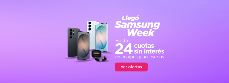 Llegó Samsung Week - Hasta 24 cuotas sin interés en equipos y accesorios - Ver ofertas