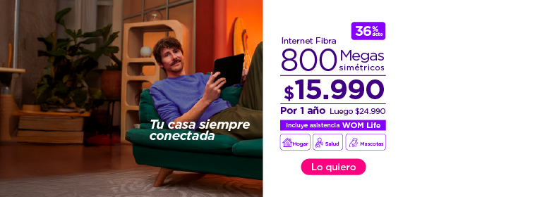 Tu casa siempre conectada, Internet Fibra 800 megas simétricos por $15.990 por 1 año