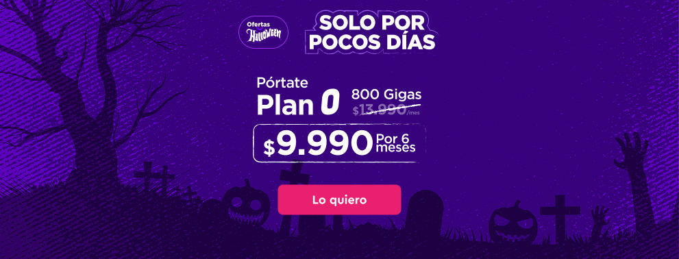 ¡Solo por pocos días! Plan O 800 gigas - Exclusivo Portabilidad - $9.990 /mes por 6 meses, luego $13.990