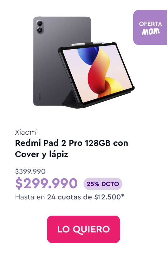 Redmi Pad 2 Pro 128GB con Cover y Lapiz - 24 cuotas $12.500 - Total $299.990