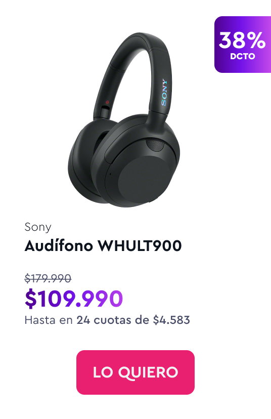 Sony Audífono WHULT900 - $109.990 - Hasta en 24 cuotas de $4.583
