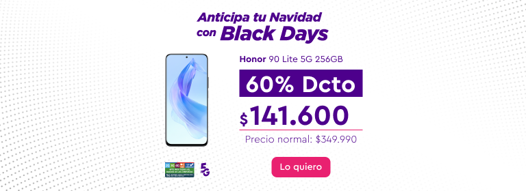 Honor 90 Lite 5G 256GB, 60% de dcto.- $141.600