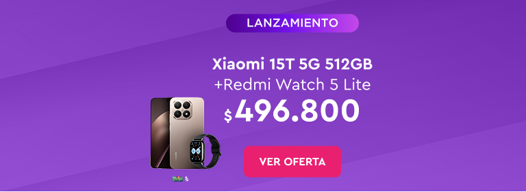 Aprovecha y renuevate con los mejor 24 cuotas sin interes con bancos asociados Banco de Chile Santander itau | 12 cuotas sin interes Mastercard Visa | Despacho Gratis | Lanzamiento Xiaomi 15T 5G 512GB + Redmi Watch 5 Lite $496.800 | Ver Oferta