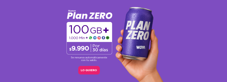 Nuevo Plan Zero - 100GB + 1000 minutos + RRSS $9.990 por 30 dias | Se renueva automaticamente con tu saldo - Lo quiero