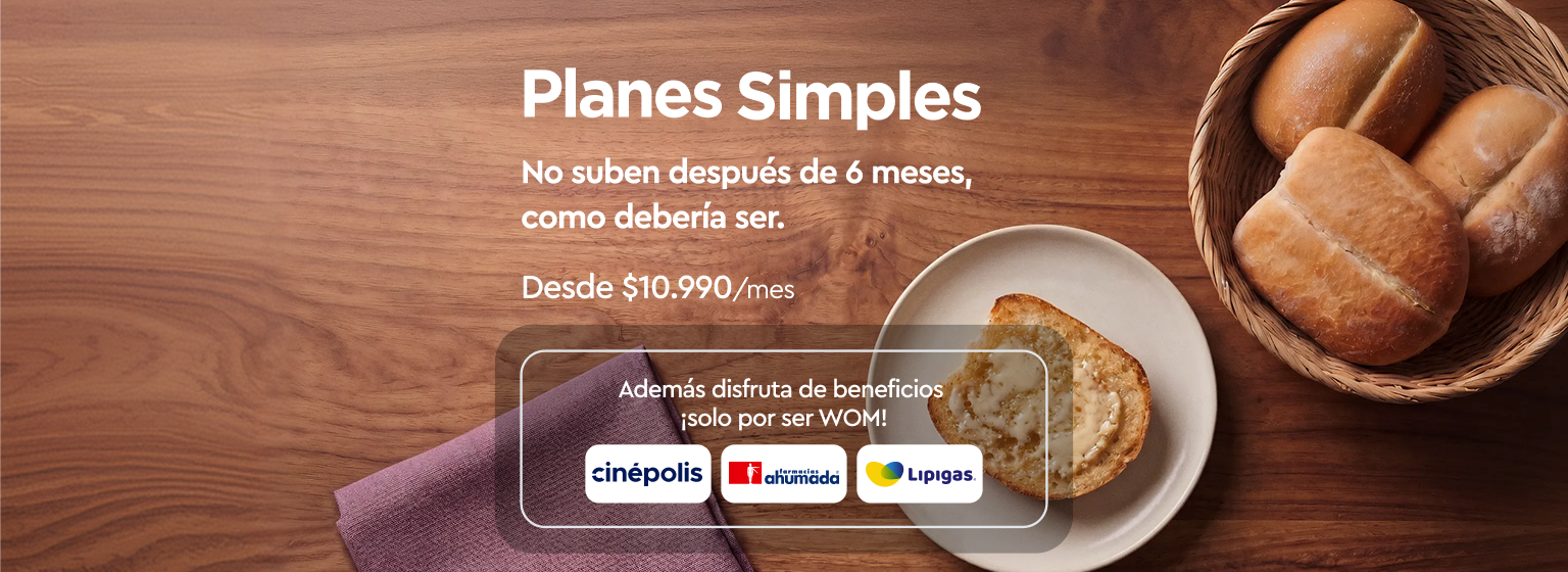 Cámbiate de prepago a los nuevos Planes Simples desde 450GB a $10.990 al mes. Además disfruta de beneficios solo por ser WOM