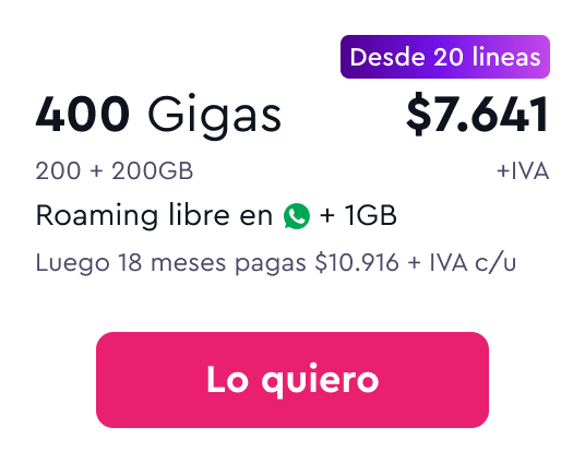 Plan 400GB Empresa $7.641 +IVA
