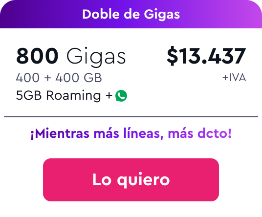 Plan 800 Gigas $13.437 +IVA